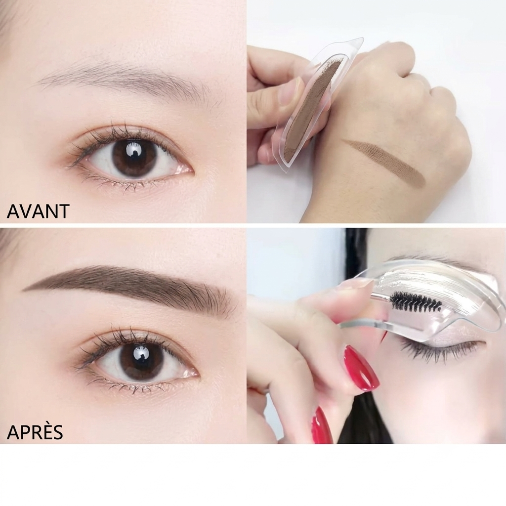 ✨ Kit de Tampon de Poudre pour Sourcils avec Pochoirs