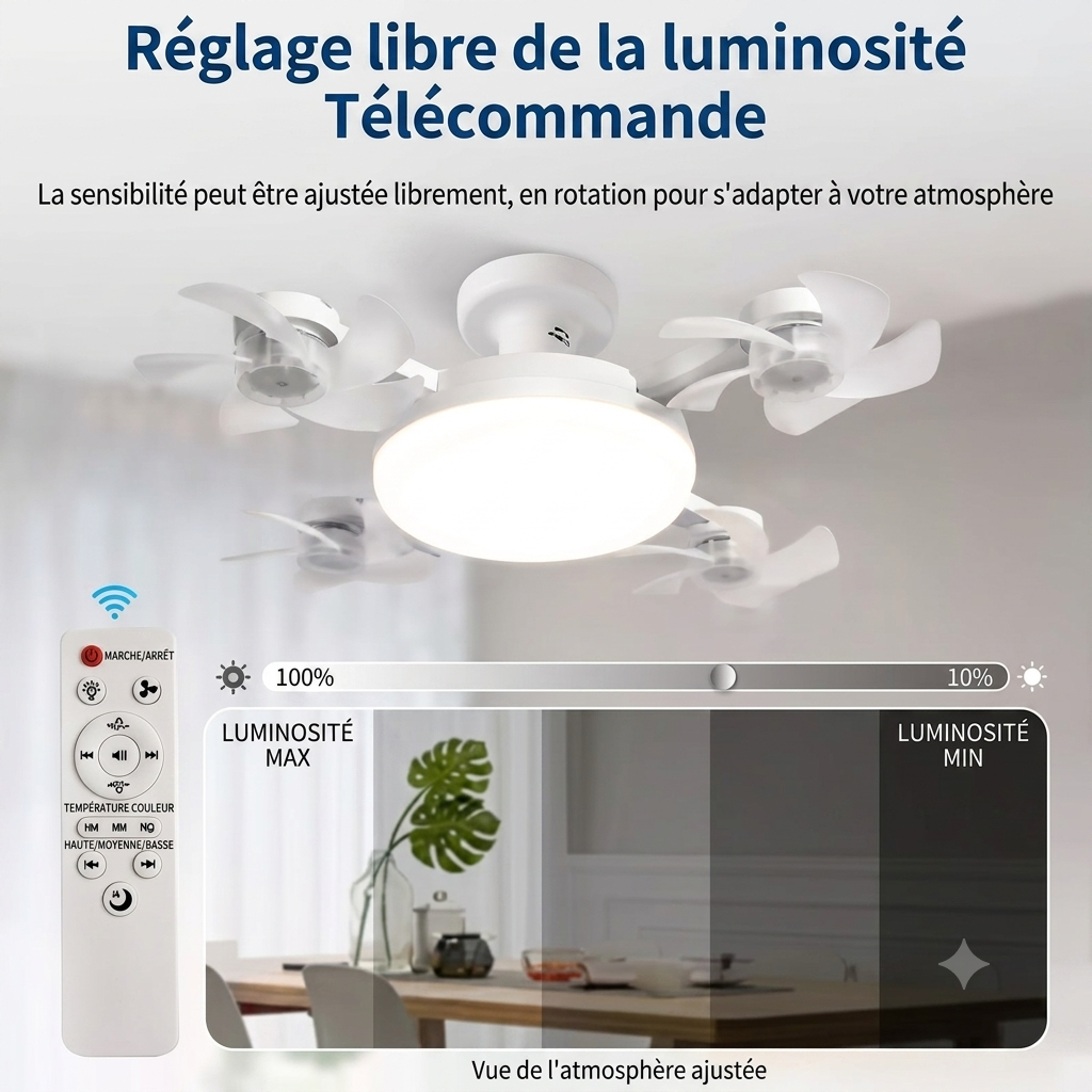 💡 Ventilateur de Plafond LED 2-en-1 avec Télécommande