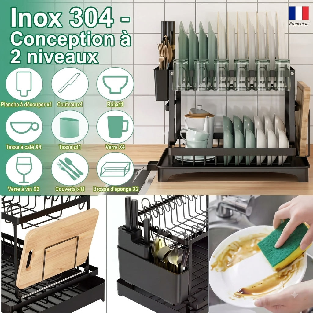 ✨ Égouttoir à Vaisselle à 2 Niveaux